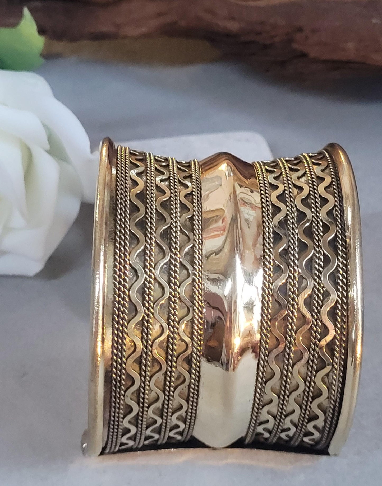 Brass Cuff Bracelet: Detailed boho ethnic style jewelry / Hypoallergenic jewelry/ Christmas gift