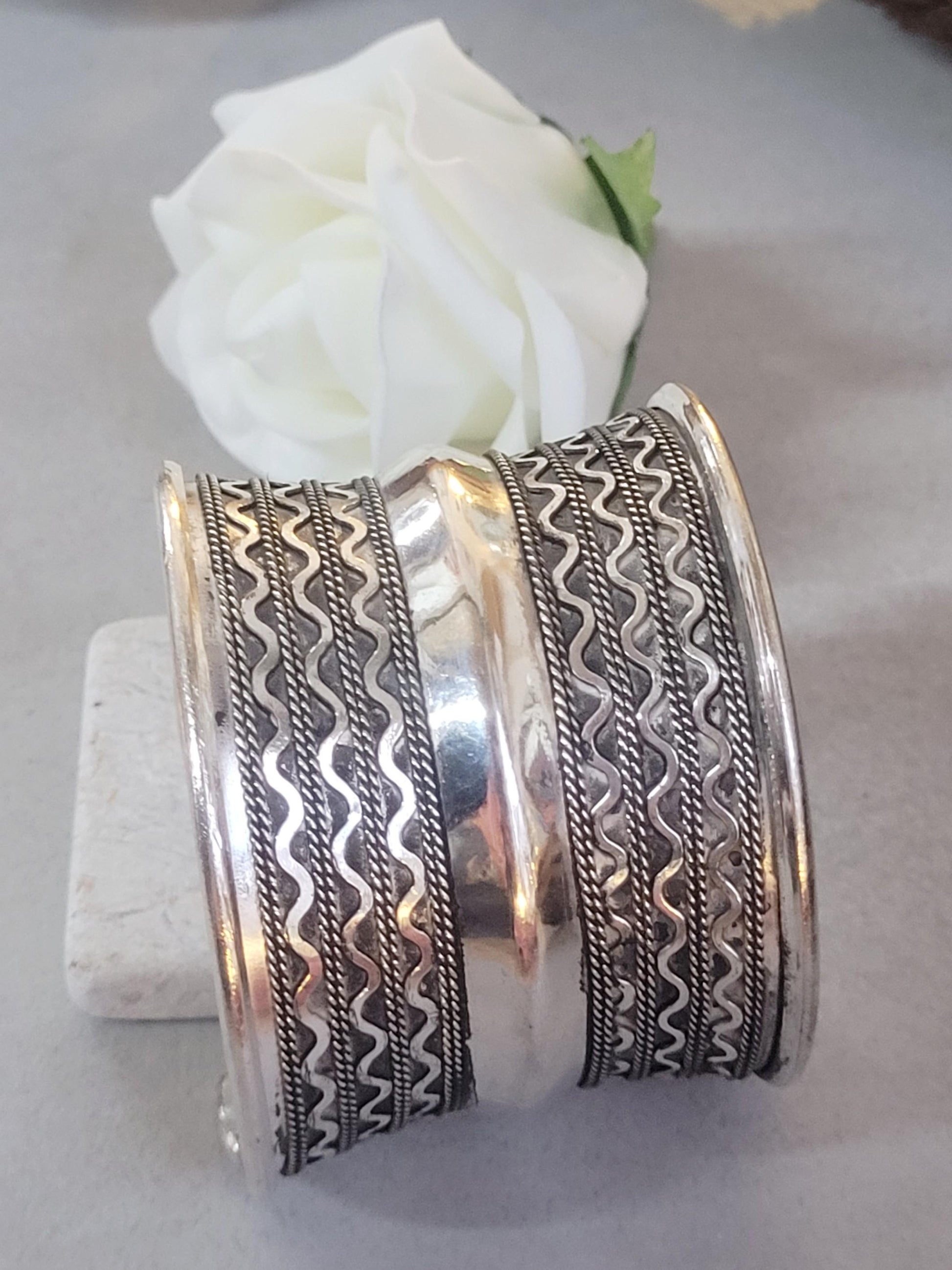 Silver Cuff Bracelet: Detailed boho ethnic style jewelry / Hypoallergenic jewelry/ Christmas gift