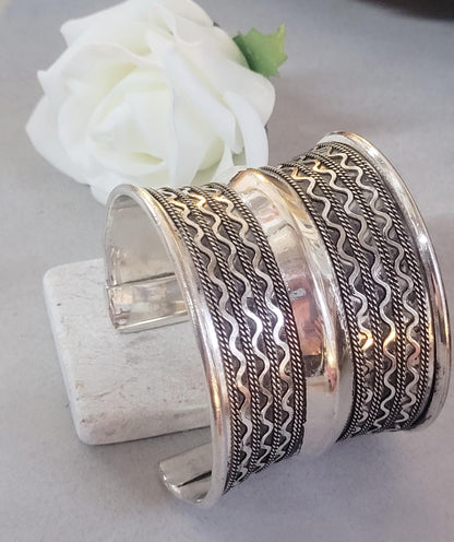 Silver Cuff Bracelet: Detailed boho ethnic style jewelry / Hypoallergenic jewelry/ Christmas gift