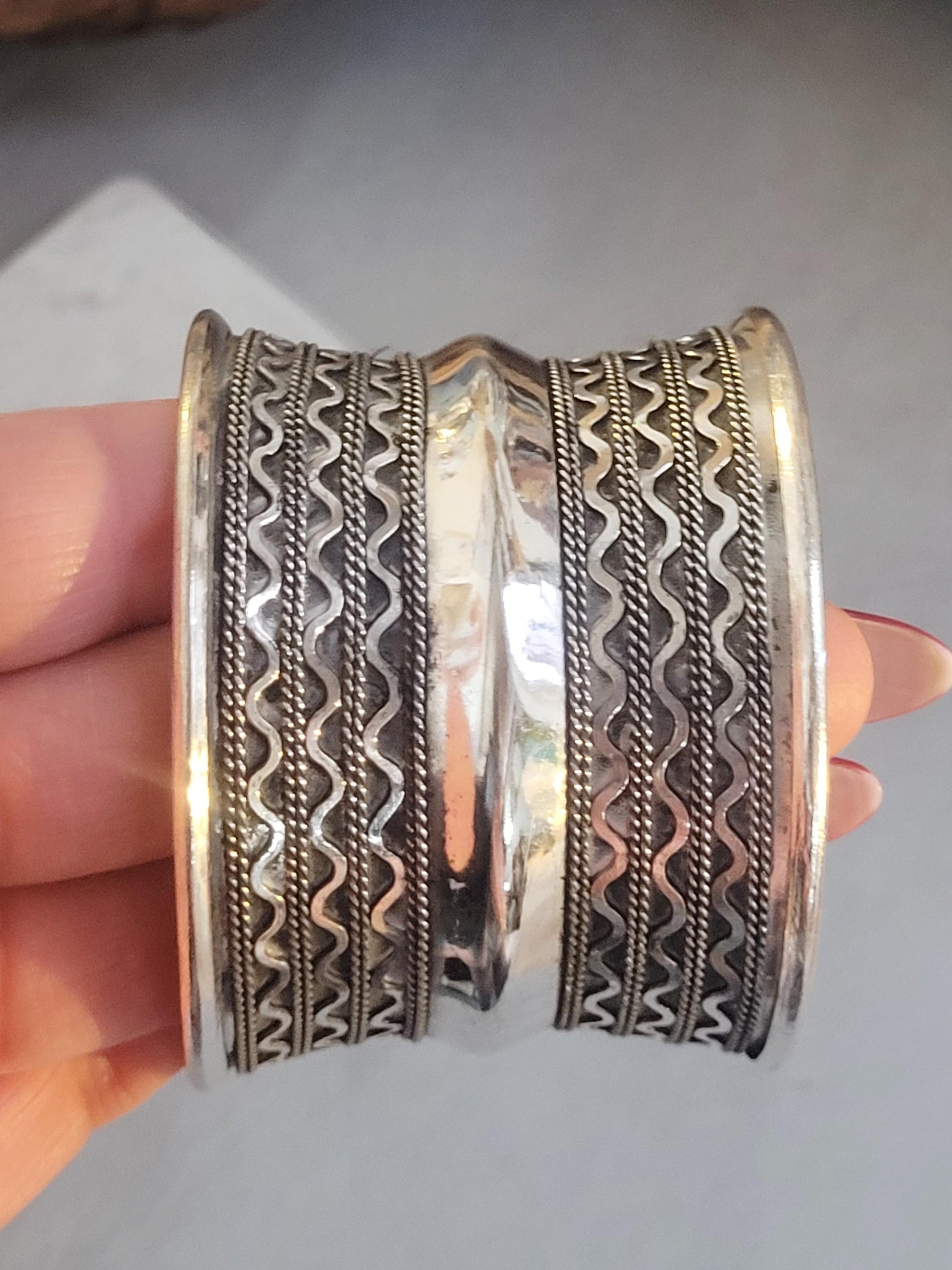Silver Cuff Bracelet: Detailed boho ethnic style jewelry / Hypoallergenic jewelry/ Christmas gift