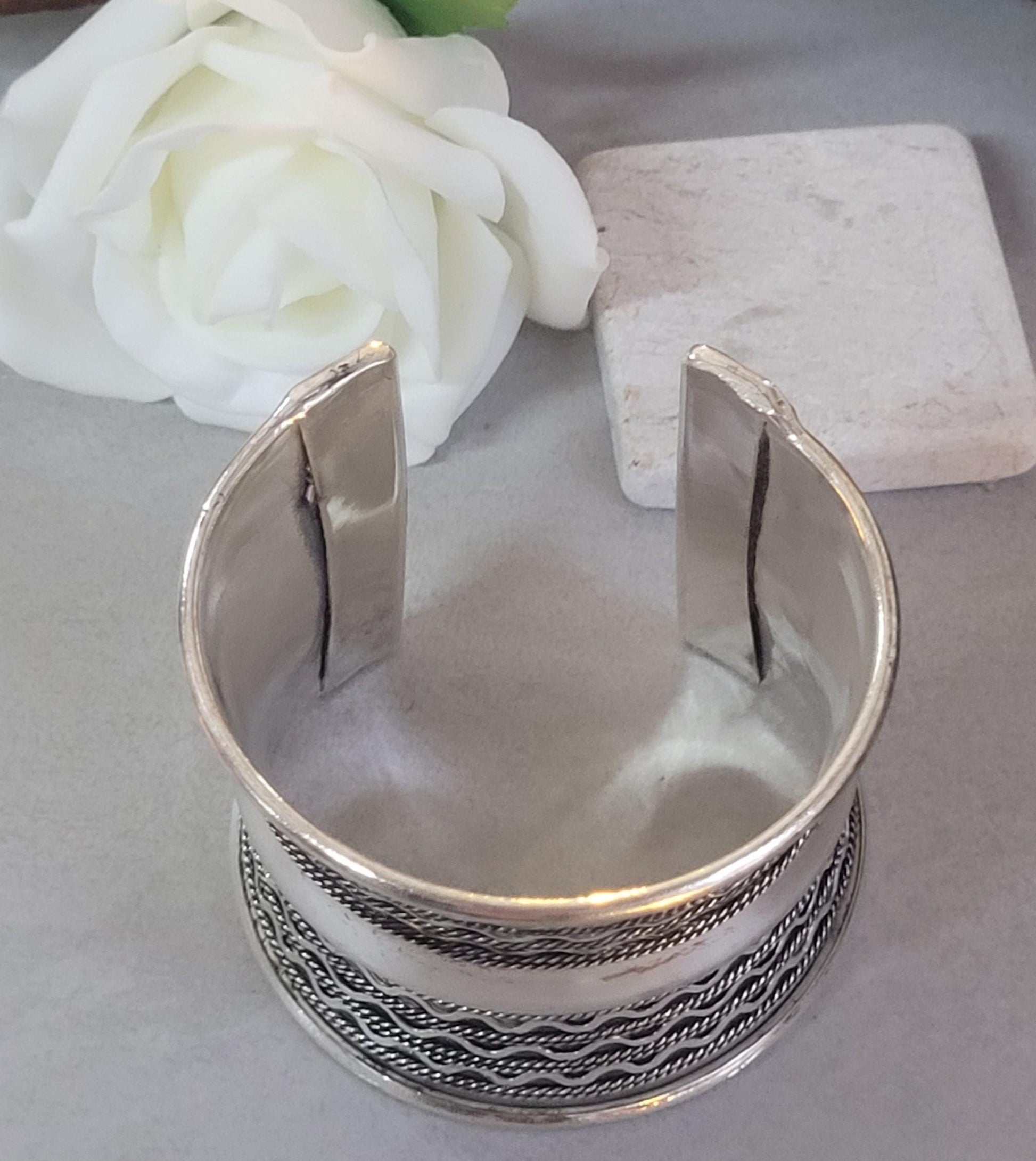 Silver Cuff Bracelet: Detailed boho ethnic style jewelry / Hypoallergenic jewelry/ Christmas gift