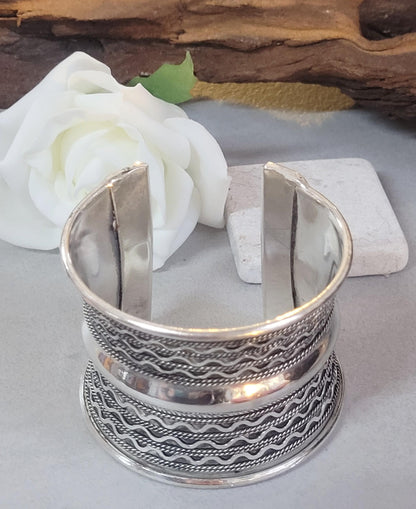 Silver Cuff Bracelet: Detailed boho ethnic style jewelry / Hypoallergenic jewelry/ Christmas gift