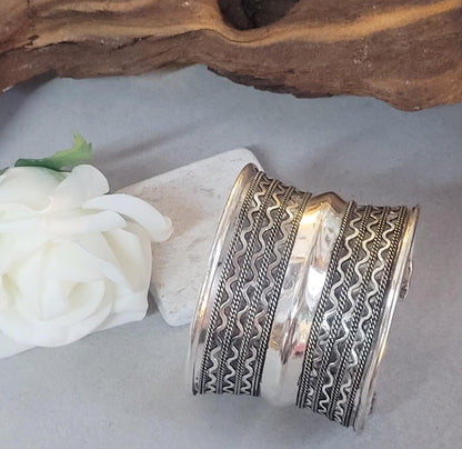 Silver Cuff Bracelet: Detailed boho ethnic style jewelry / Hypoallergenic jewelry/ Christmas gift
