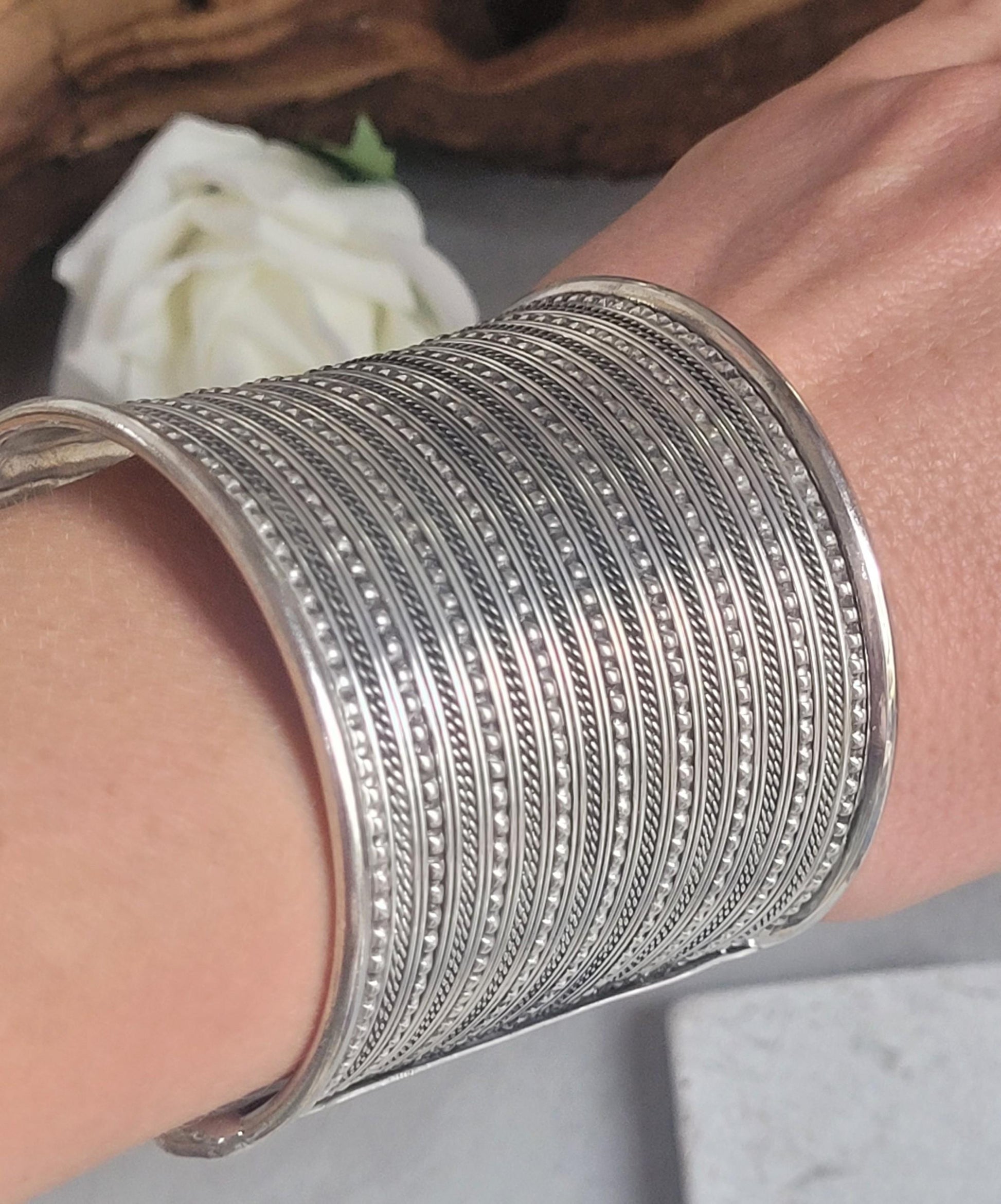 Silver detailed cuff bracelet / Cuff / Bohemian / Boho / Statement / Unique / Tribal