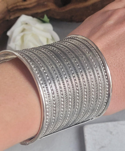 Silver detailed cuff bracelet / Cuff / Bohemian / Boho / Statement / Unique / Tribal