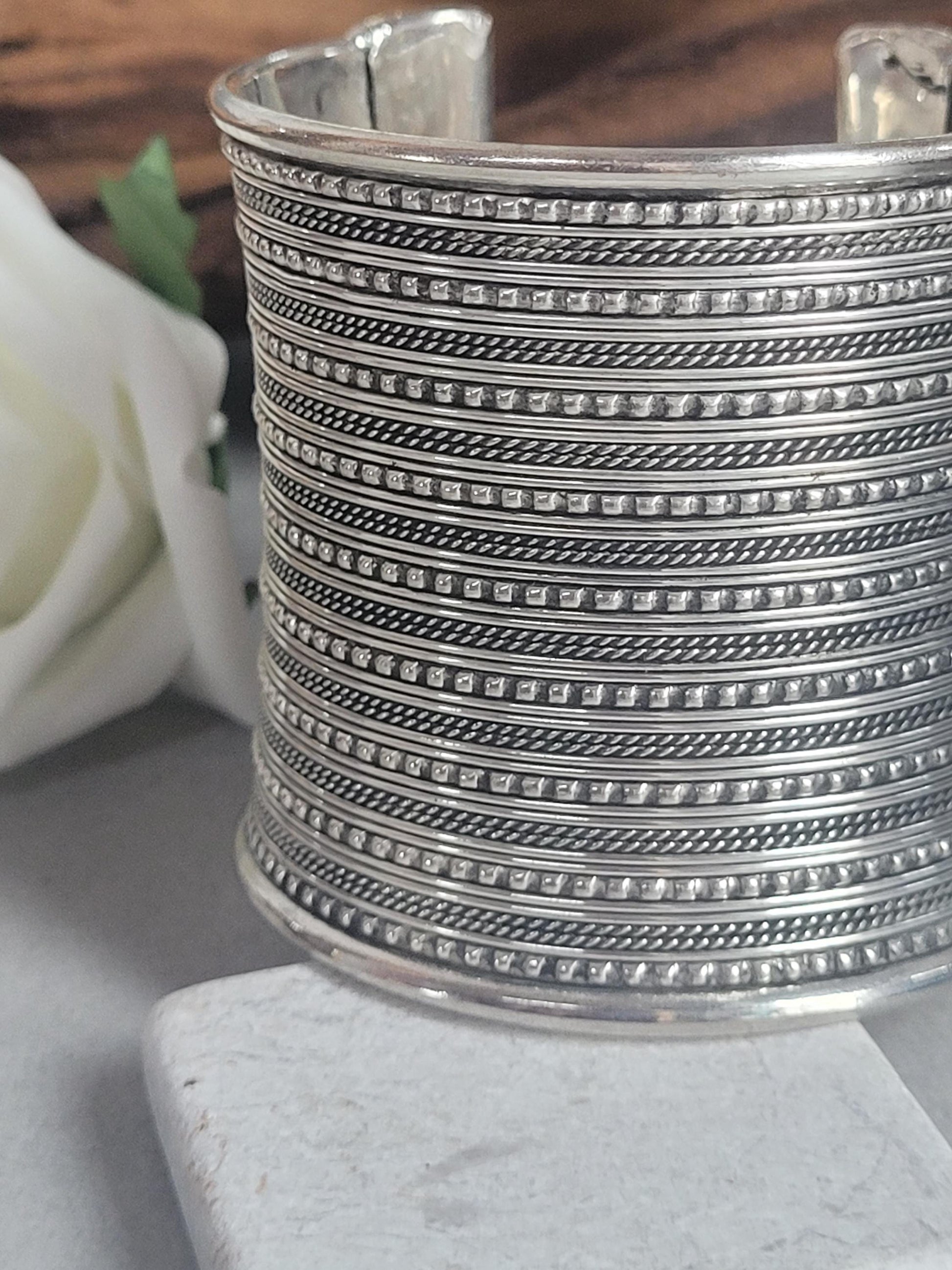 Silver detailed cuff bracelet / Cuff / Bohemian / Boho / Statement / Unique / Tribal