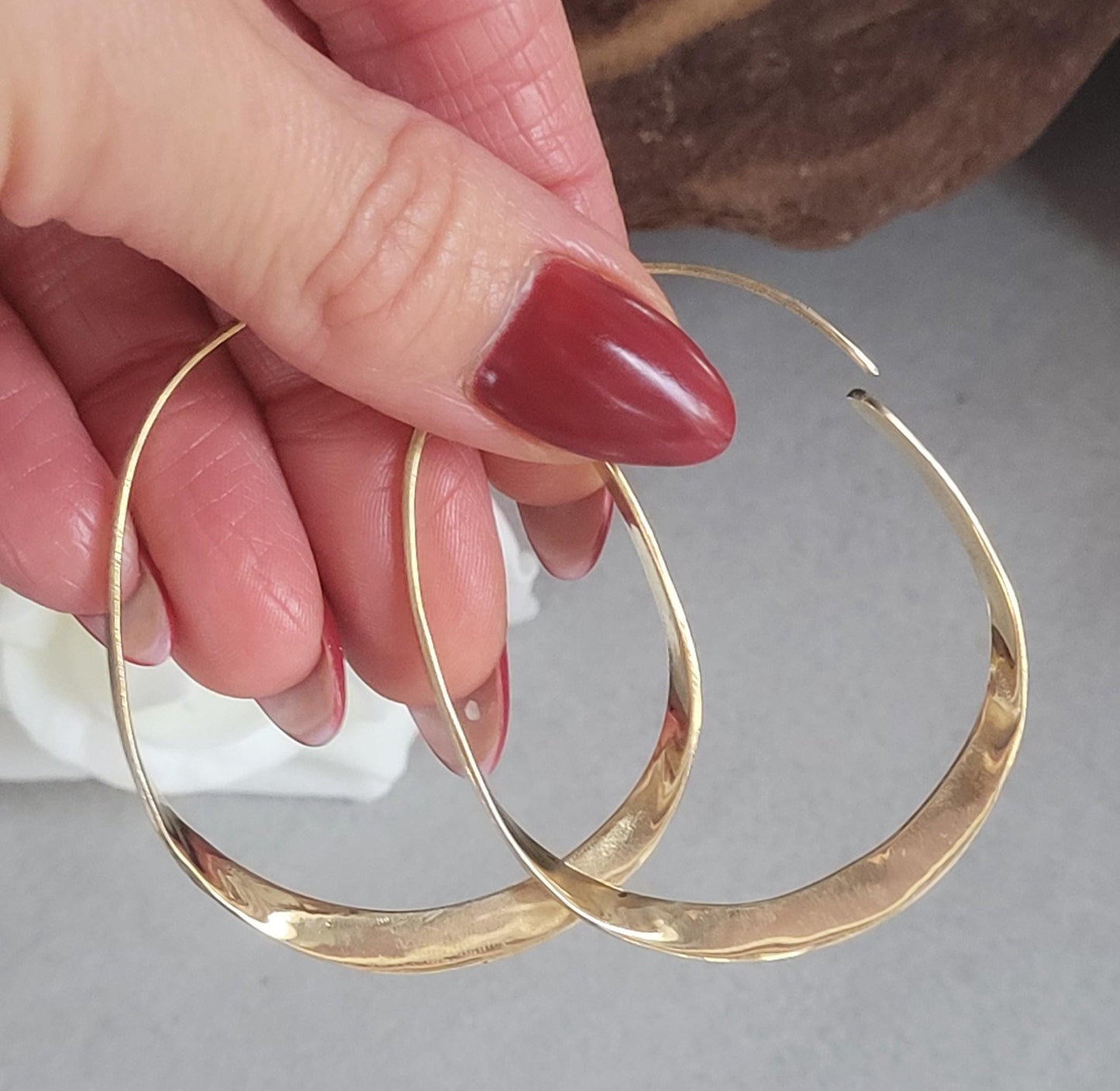 Hammered brass hoop earrings / Simple hoops / Golden jewelry / Gift for her