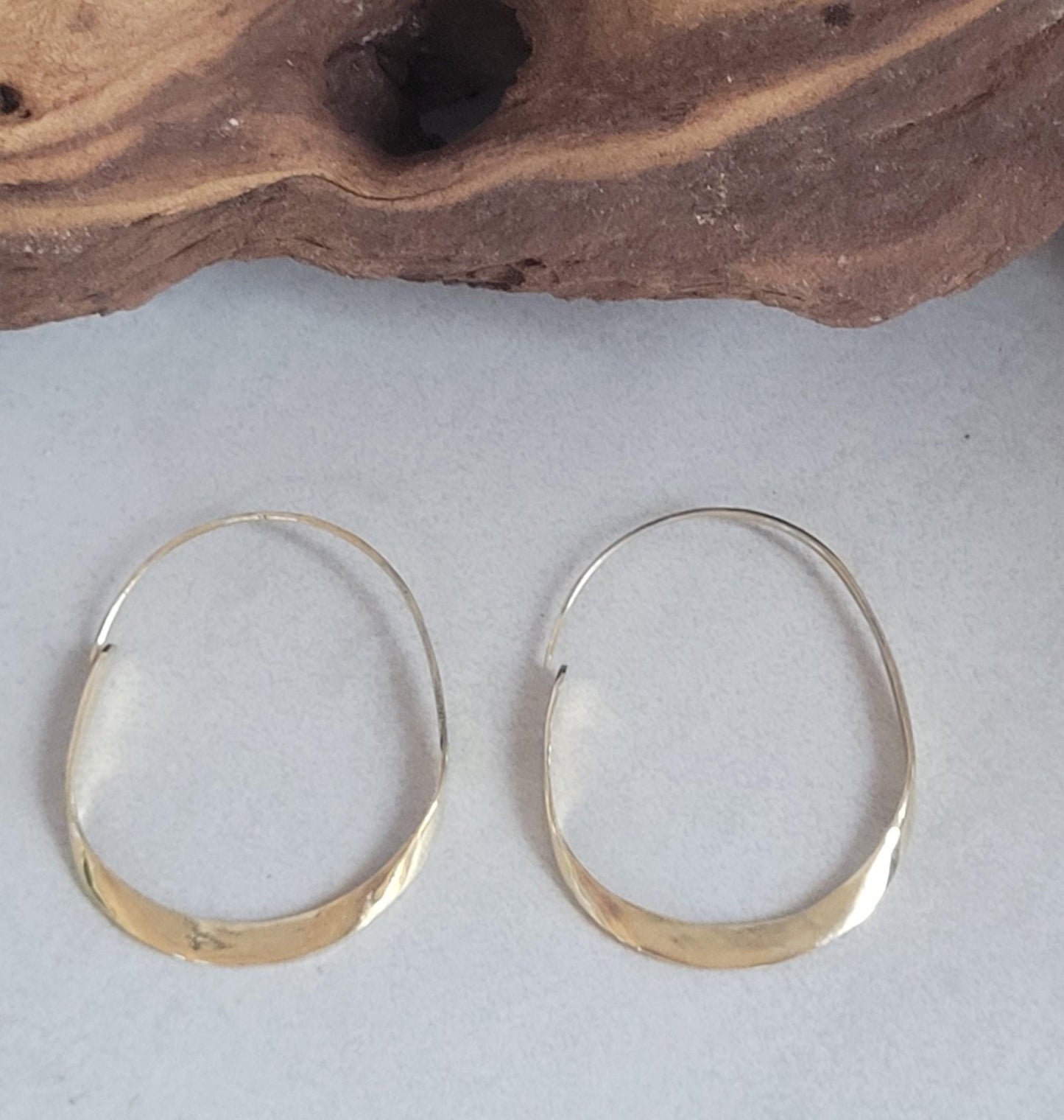 Hammered brass hoop earrings / Simple hoops / Golden jewelry / Gift for her