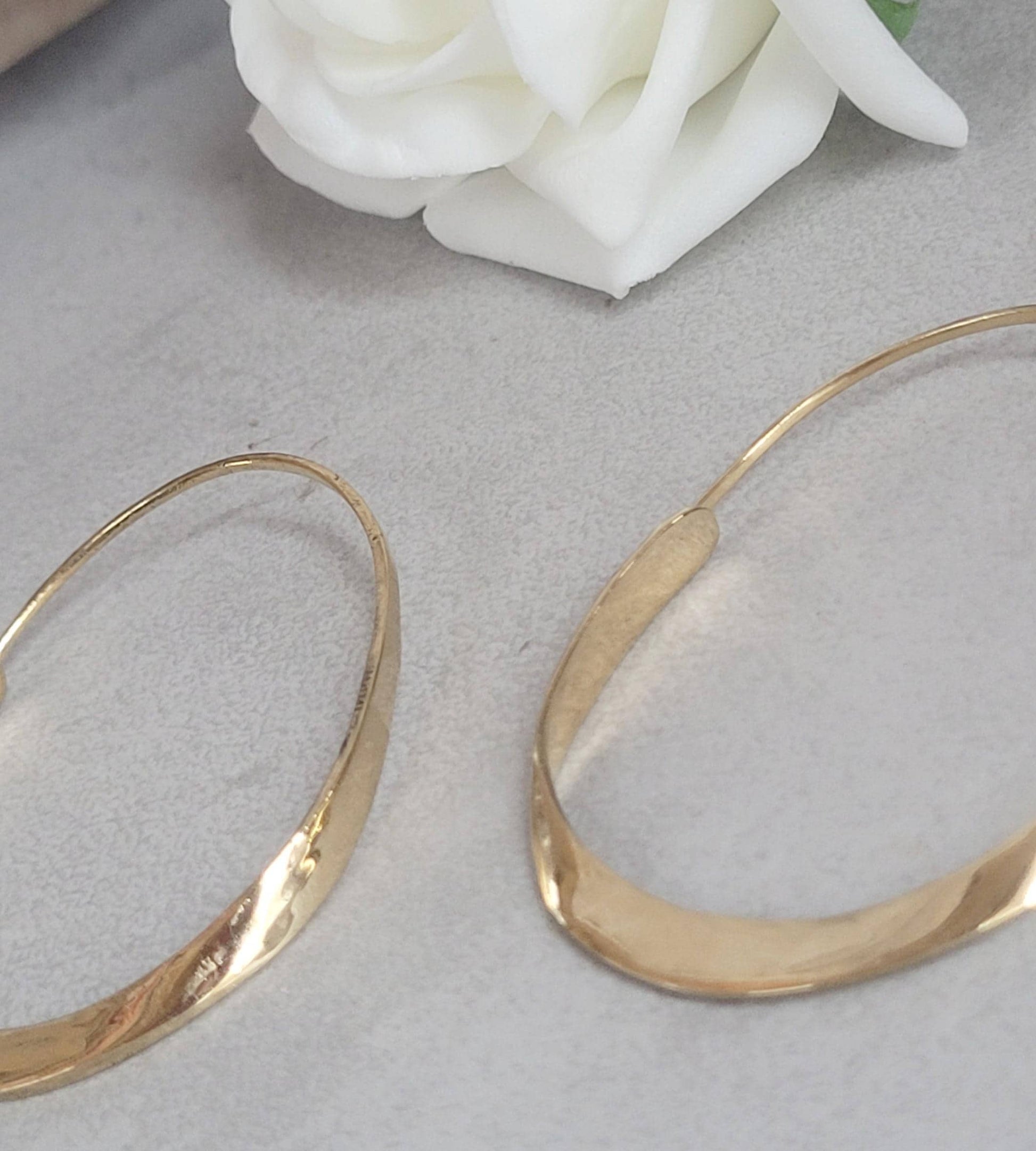 Hammered brass hoop earrings / Simple hoops / Golden jewelry / Gift for her