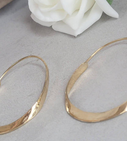 Hammered brass hoop earrings / Simple hoops / Golden jewelry / Gift for her