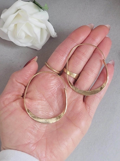 Hammered brass hoop earrings / Simple hoops / Golden jewelry / Gift for her