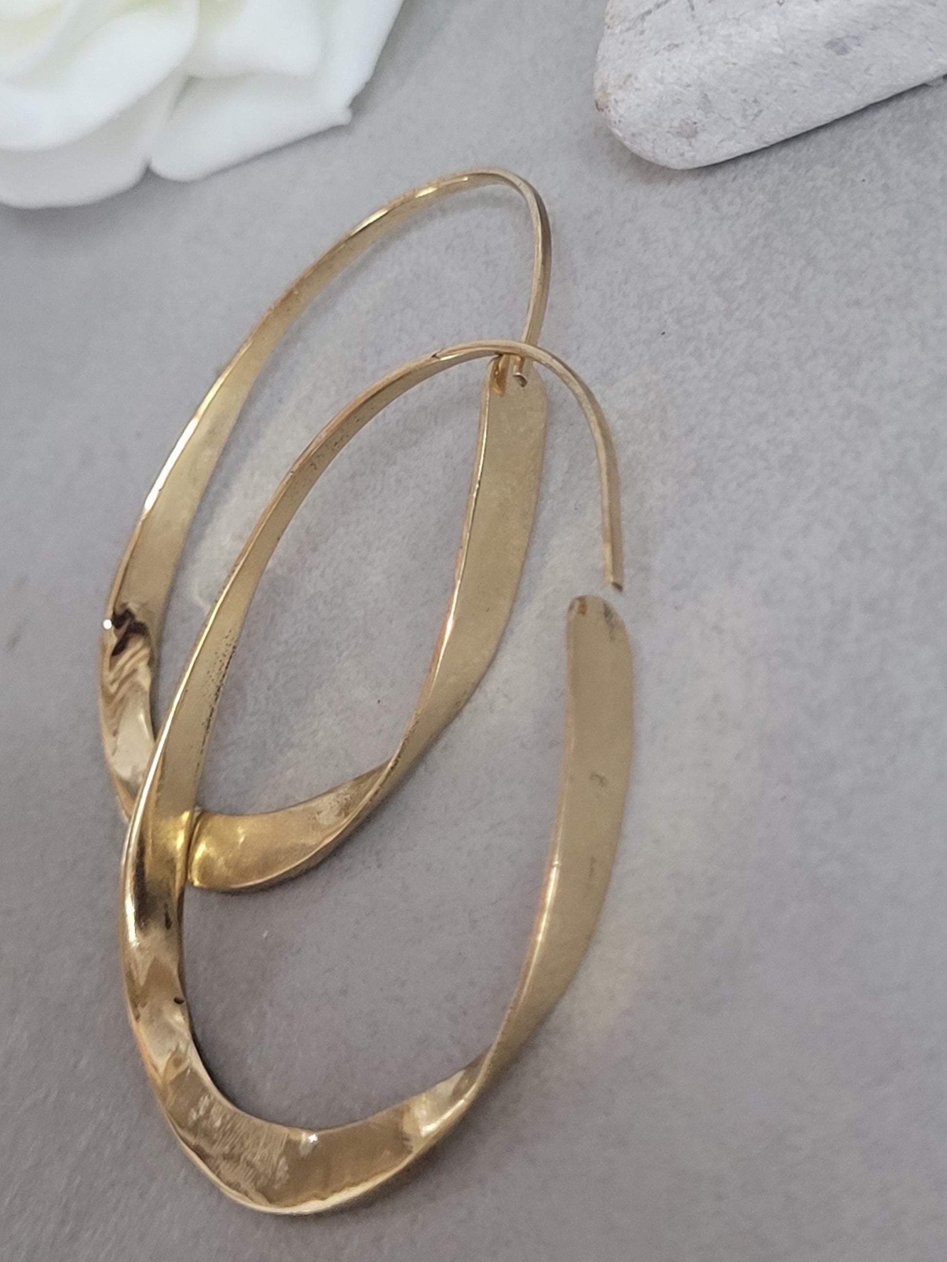 Hammered brass hoop earrings / Simple hoops / Golden jewelry / Gift for her