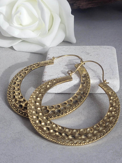 Large brass detailed hoop earrings / Lightweight earrings /
