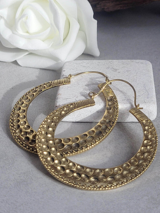 Large brass detailed hoop earrings / Lightweight earrings /