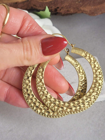 Large brass detailed hoop earrings / Lightweight earrings /