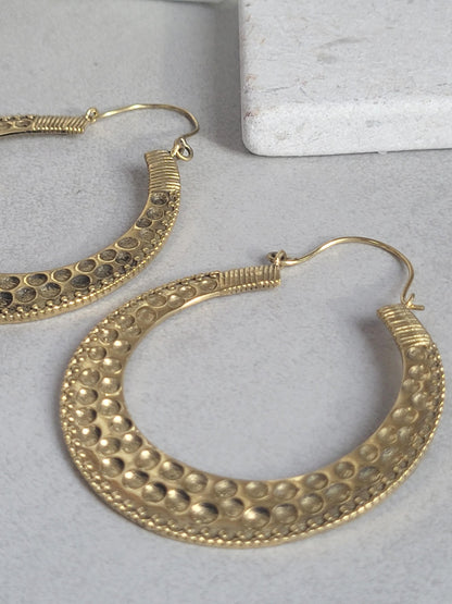 Large brass detailed hoop earrings / Lightweight earrings /