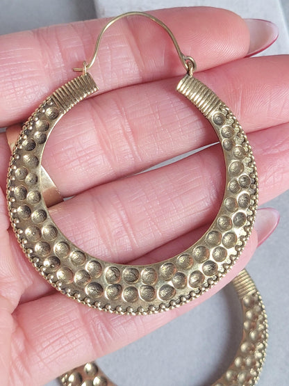 Large brass detailed hoop earrings / Lightweight earrings /