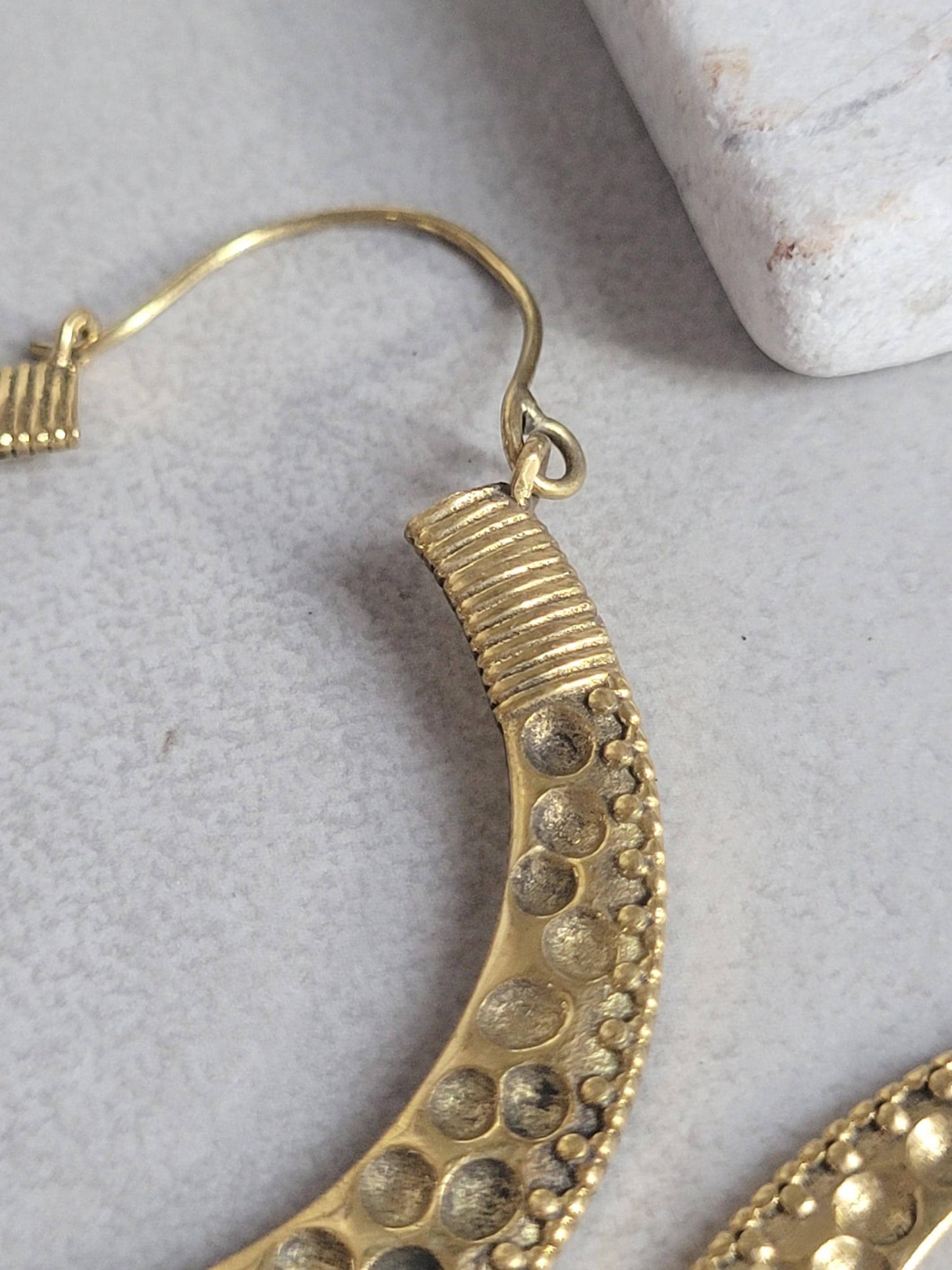 Large brass detailed hoop earrings / Lightweight earrings /