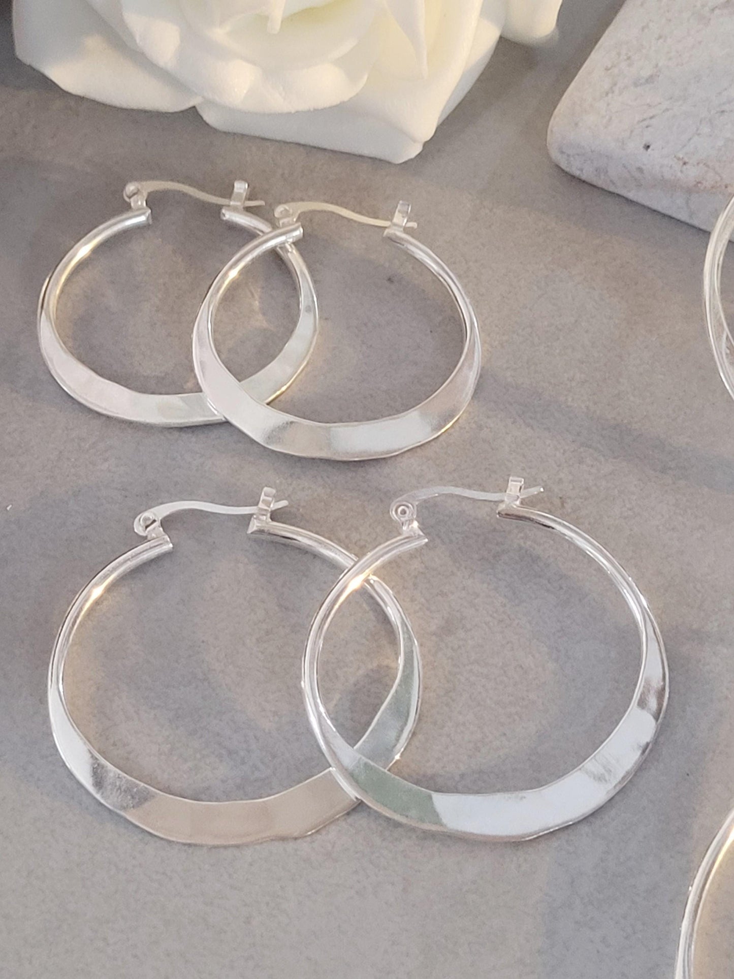 Silver hammered hoops / Hoop earrings / Small hoops / Large hoops / Unique / Free shipping