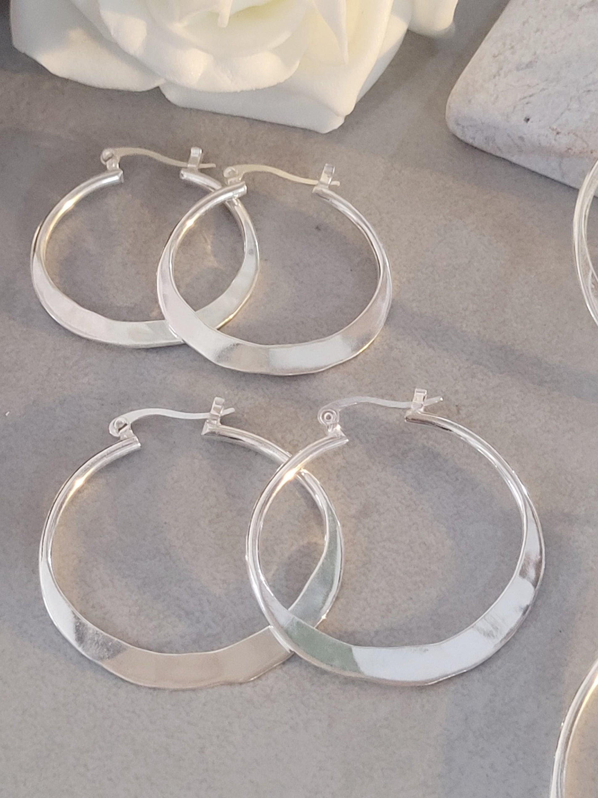 Silver hammered hoops / Hoop earrings / Small hoops / Large hoops / Unique / Free shipping