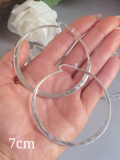 Silver hammered hoops / Hoop earrings / Small hoops / Large hoops / Unique / Free shipping