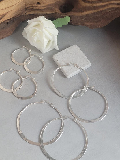 Silver hammered hoops / Hoop earrings / Small hoops / Large hoops / Unique / Free shipping