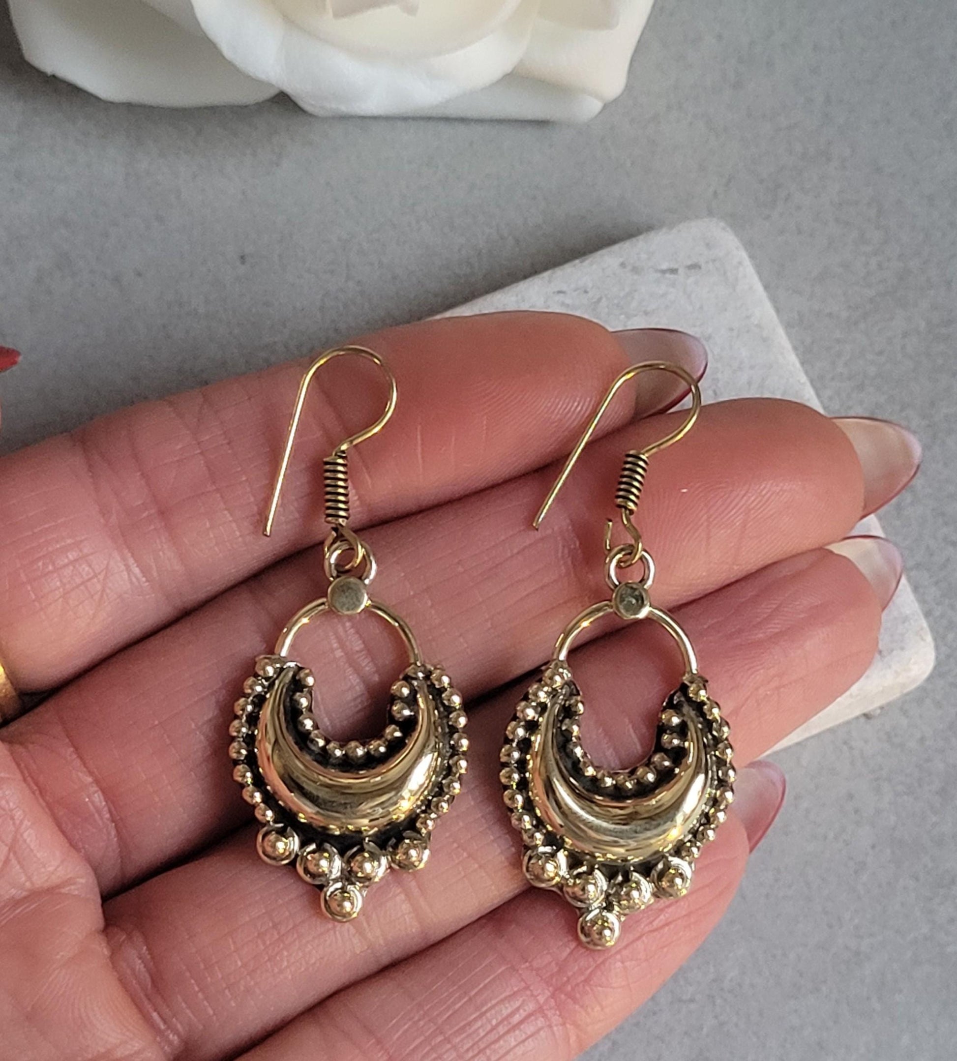 Dangle brass golden Earrings / Gift for her