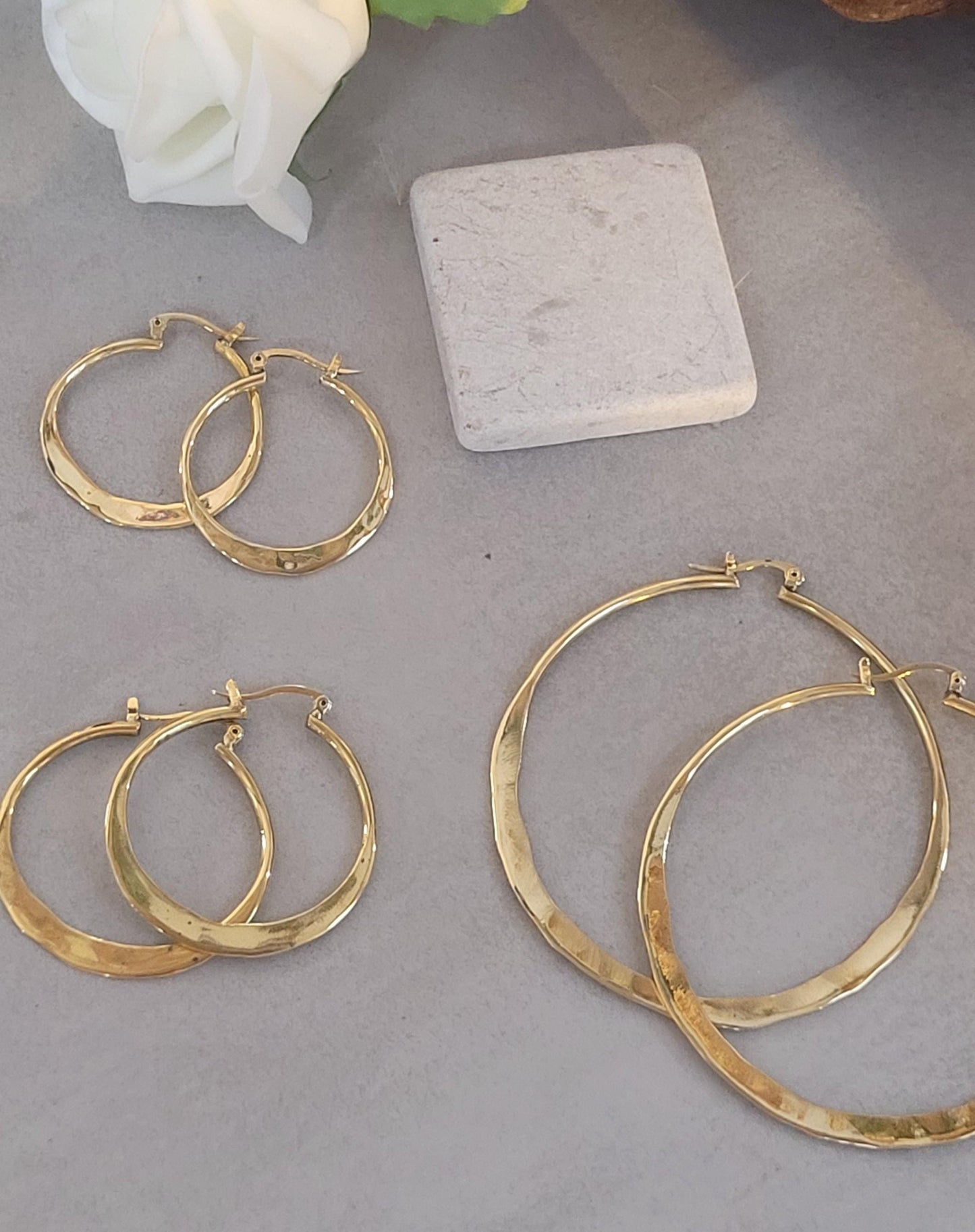 Brass hammered hoops / Hoop earrings / Small hoops / Large hoops / Unique / Free shipping