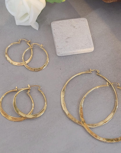 Brass hammered hoops / Hoop earrings / Small hoops / Large hoops / Unique / Free shipping