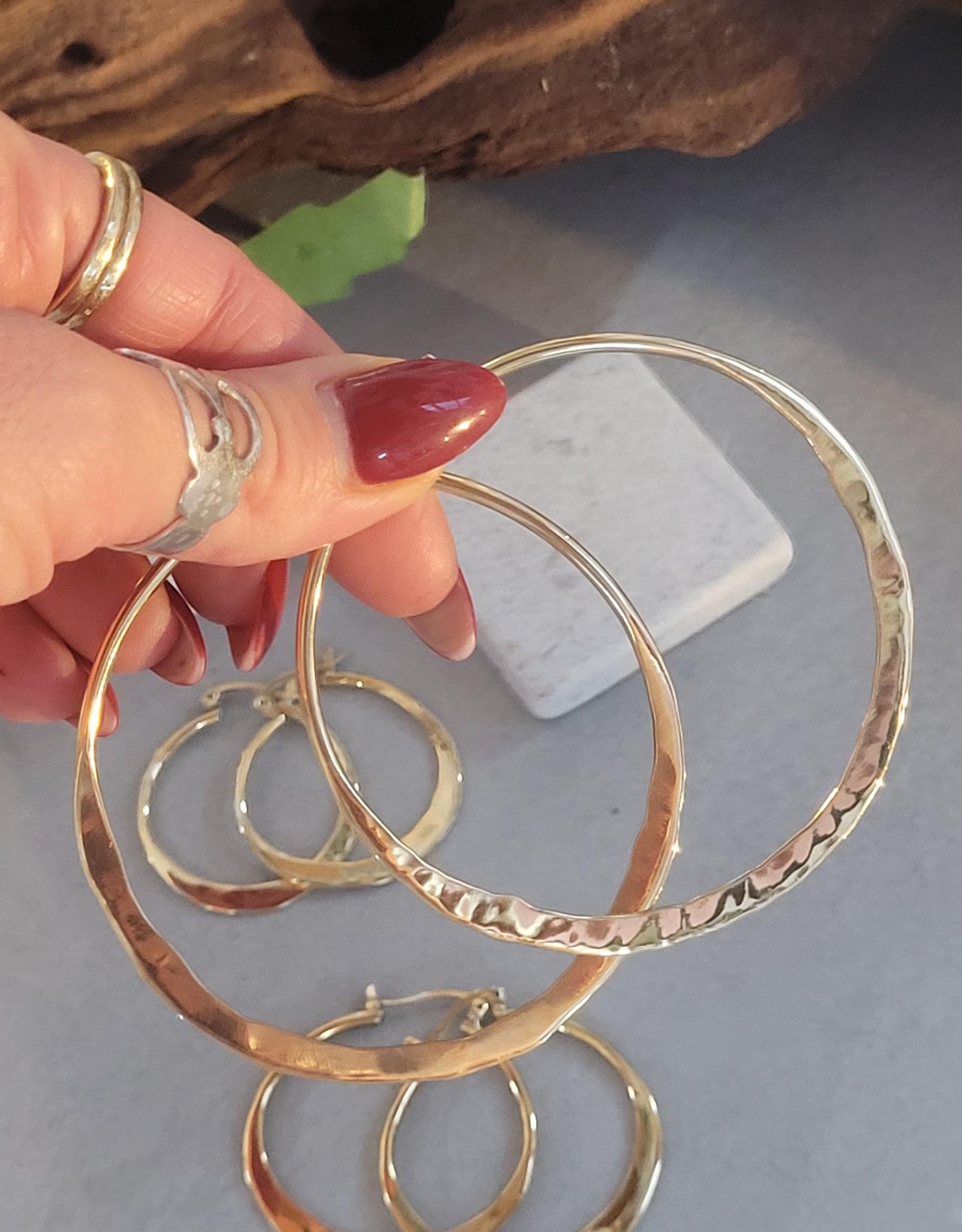 Brass hammered hoops / Hoop earrings / Small hoops / Large hoops / Unique / Free shipping