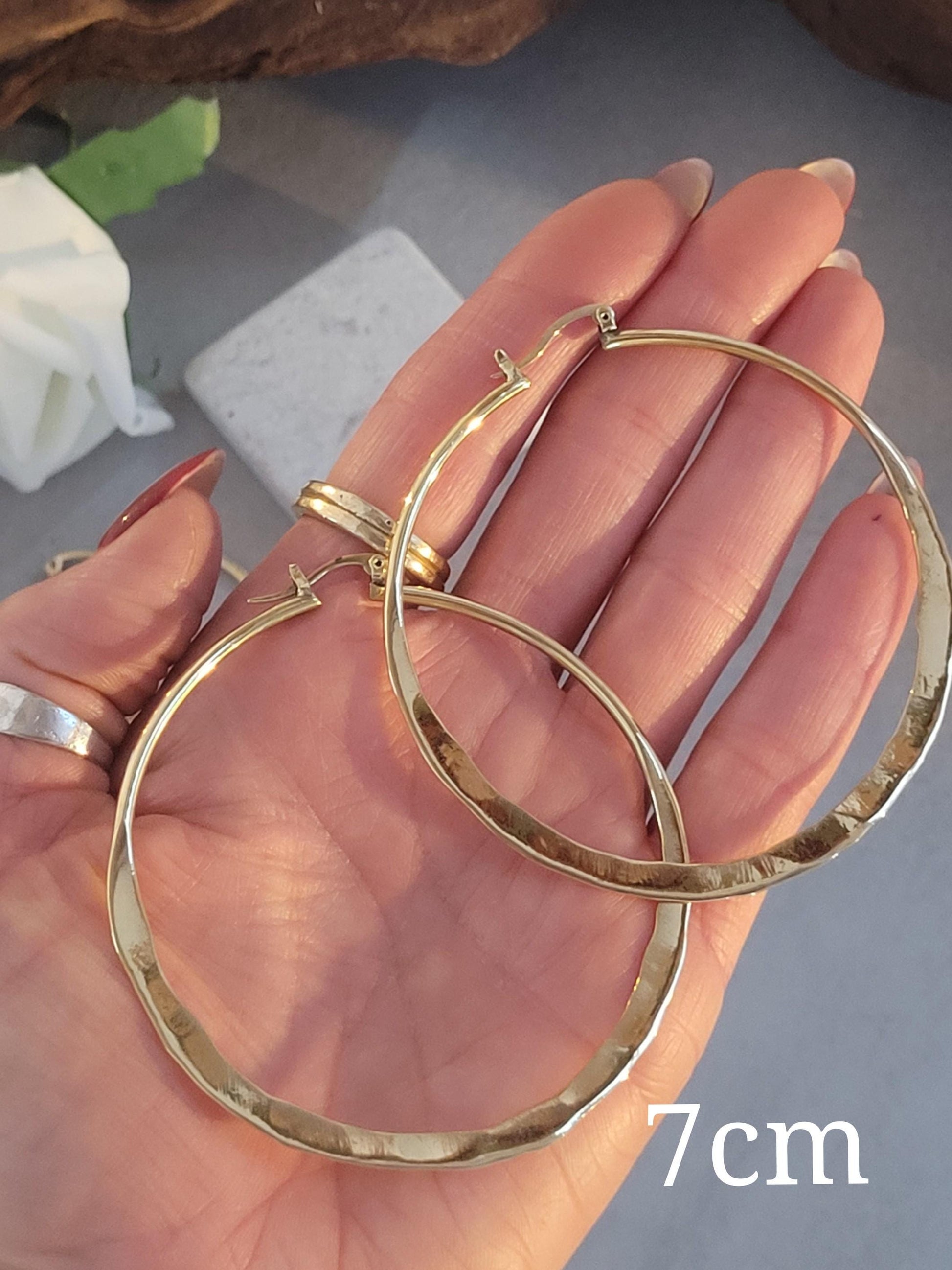 Brass hammered hoops / Hoop earrings / Small hoops / Large hoops / Unique / Free shipping