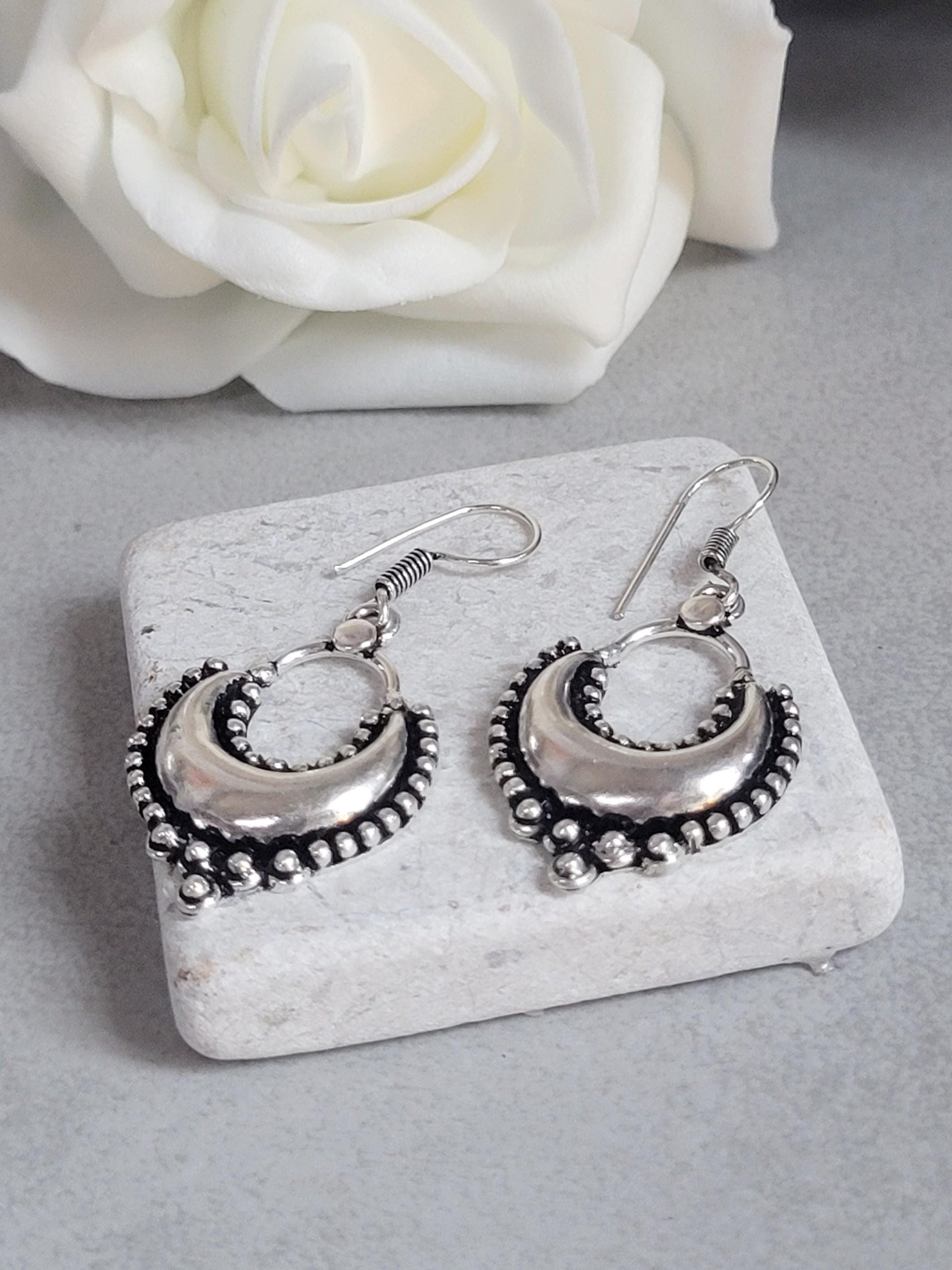 Dangle silver earrings / Bohemian gift for her / Silver plated earrings