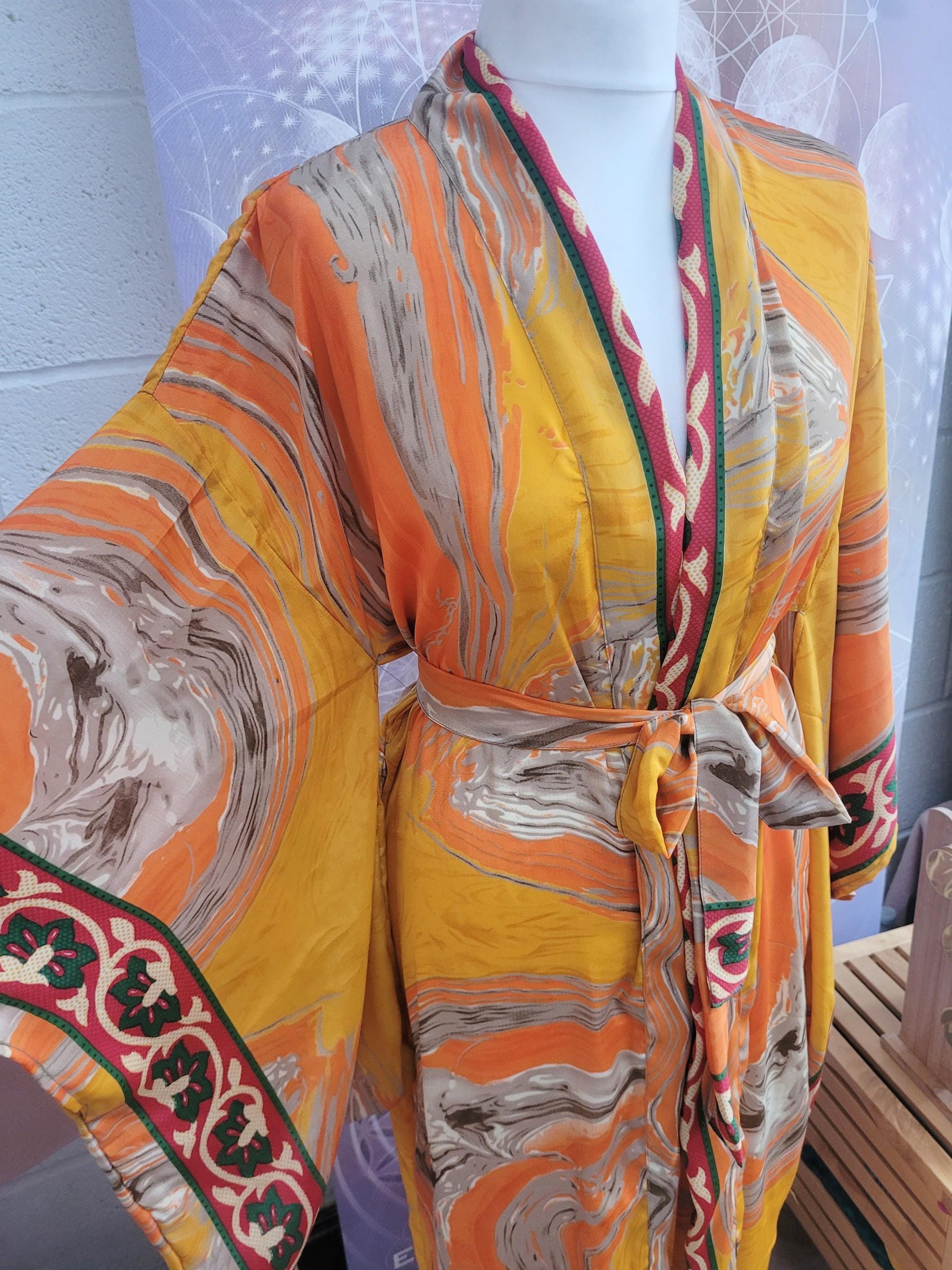 Handmade Bamboo Silk Kimono Robe: Bohemian Bridal Gift / Christmas boxed gift