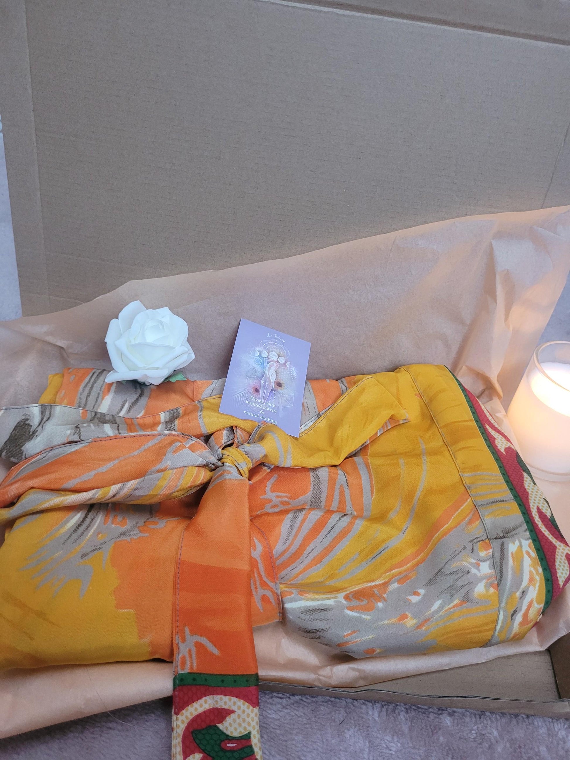 Handmade Bamboo Silk Kimono Robe: Bohemian Bridal Gift / Christmas boxed gift