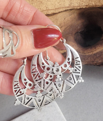 Silver detailed bohemian earrings / Silver plated earrings
