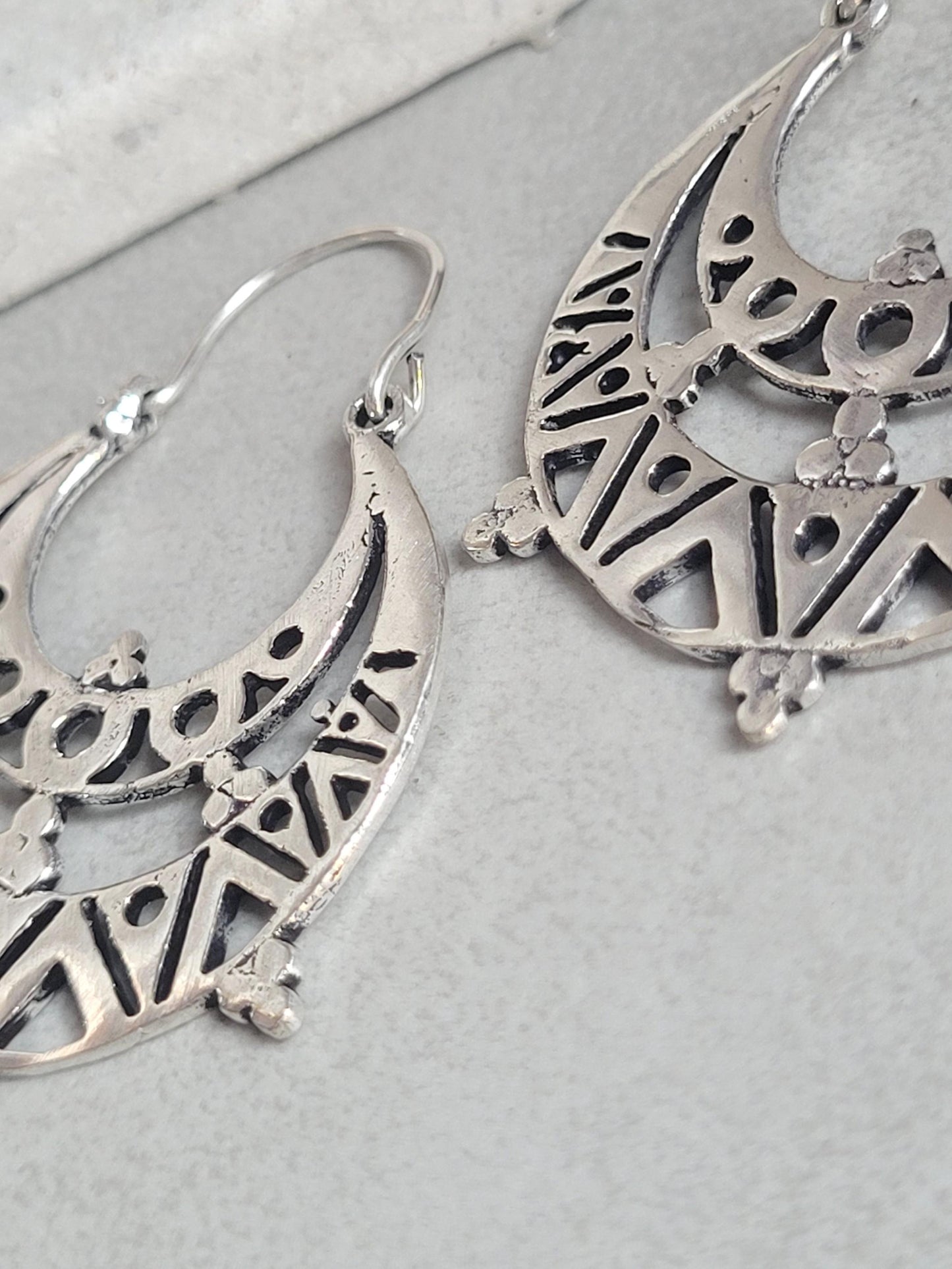 Silver detailed bohemian earrings / Silver plated earrings