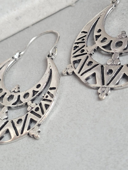 Silver detailed bohemian earrings / Silver plated earrings