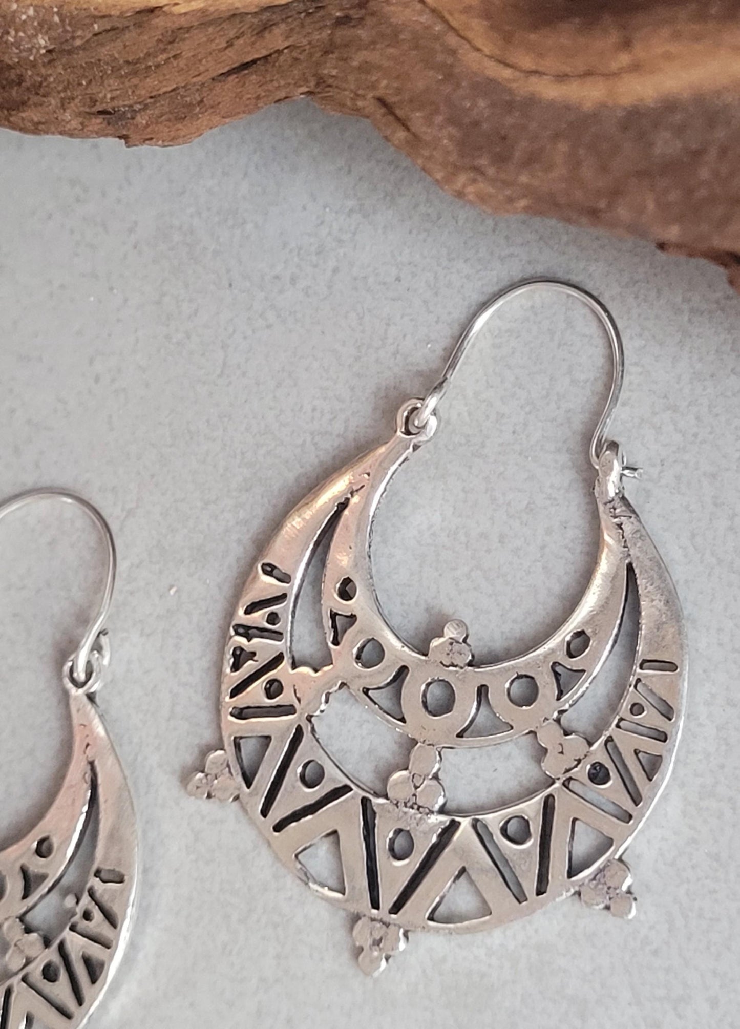 Silver detailed bohemian earrings / Silver plated earrings