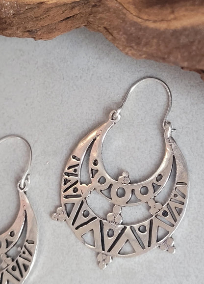 Silver detailed bohemian earrings / Silver plated earrings