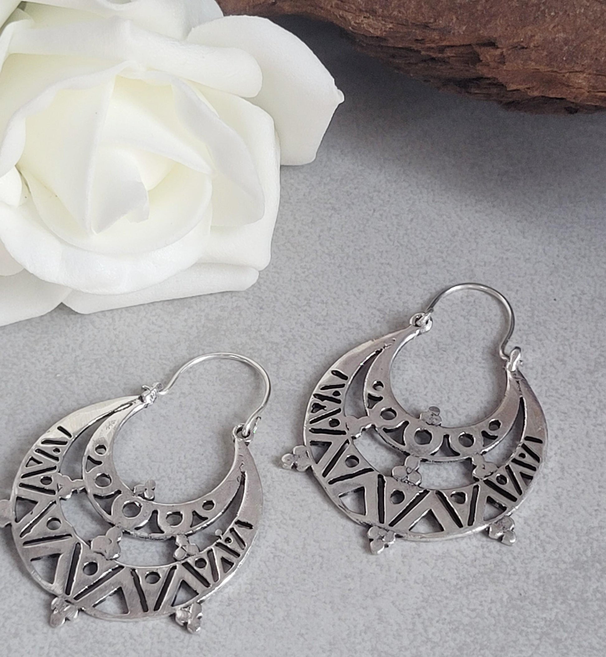 Silver detailed bohemian earrings / Silver plated earrings