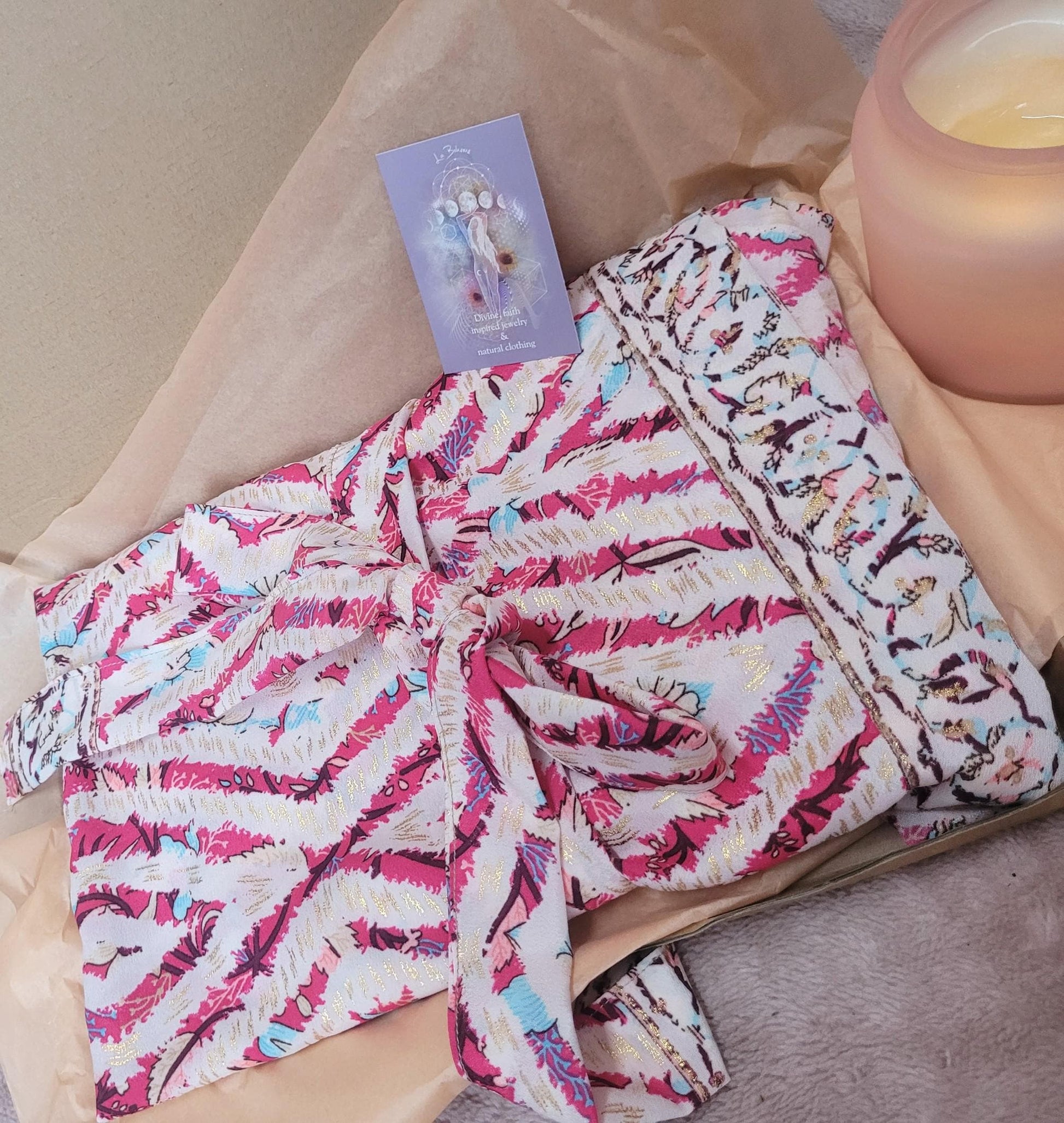 Handmade Bamboo Silk Kimono Robe: Bohemian Bridal Gift / Christmas boxed gift