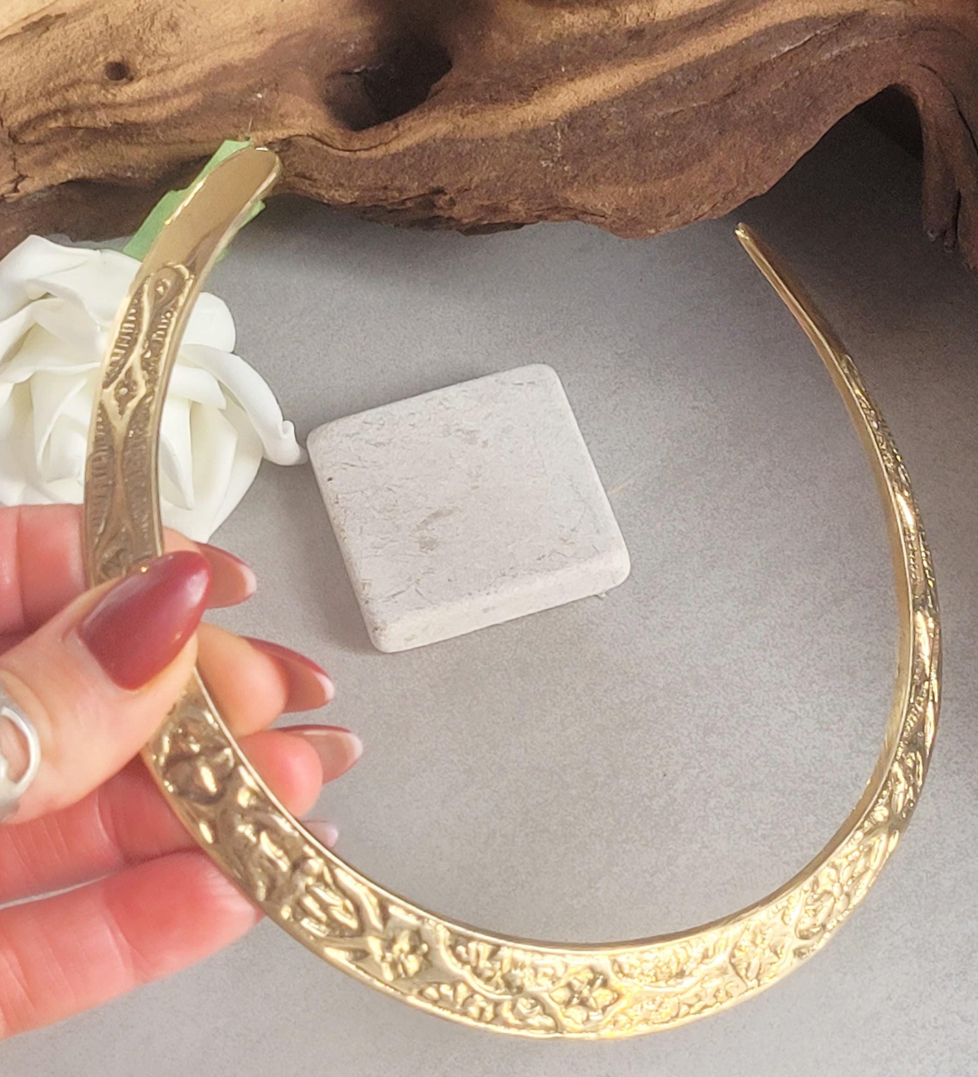 Brass choker necklace: Statement jewelry/ Gift for her