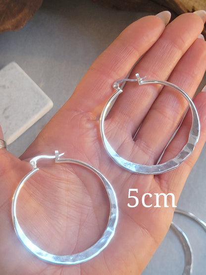 Silver hammered hoops / Hoop earrings / Small hoops / Large hoops / Unique / Free shipping