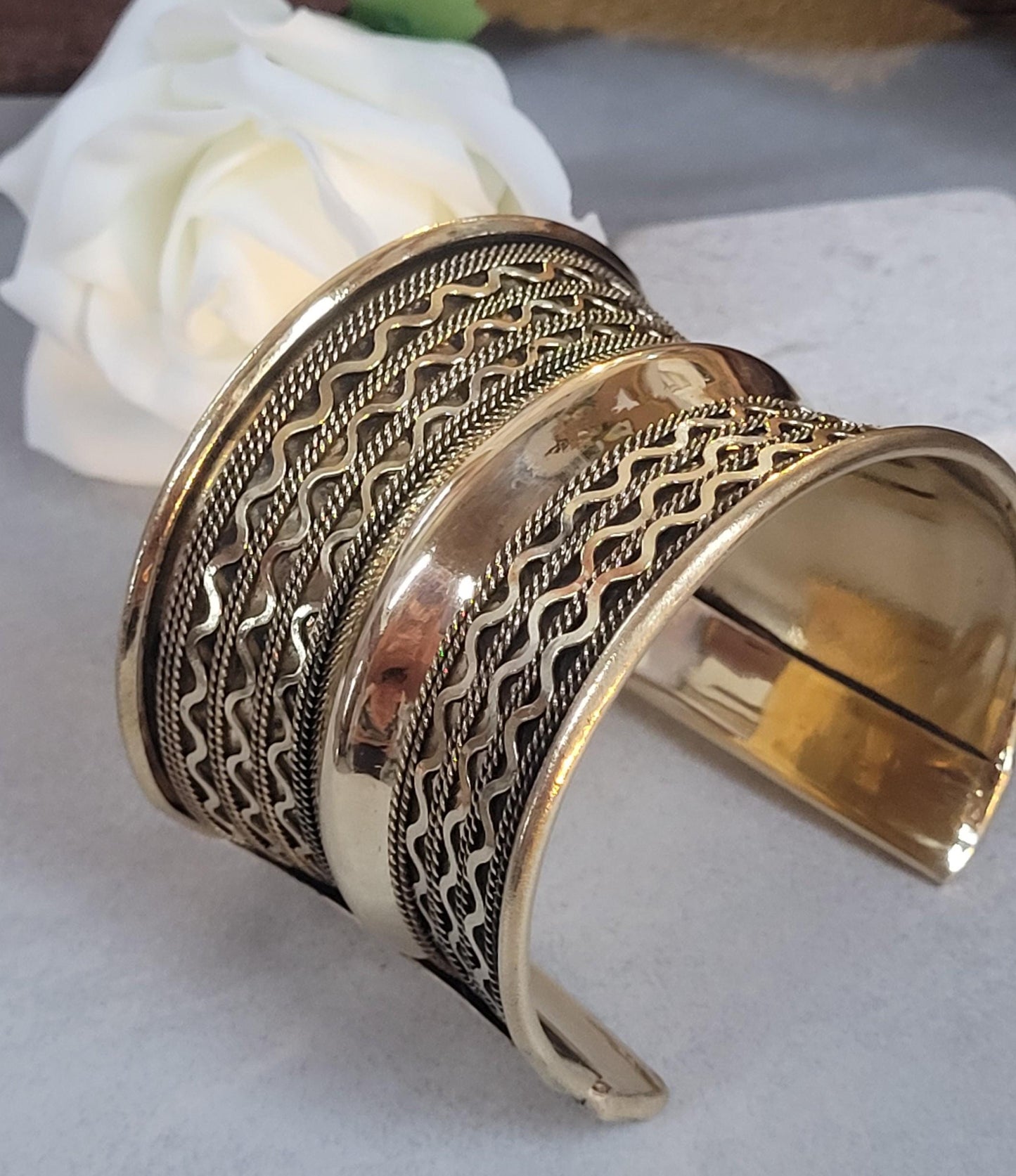 Brass Cuff Bracelet: Detailed boho ethnic style jewelry / Hypoallergenic jewelry/ Christmas gift