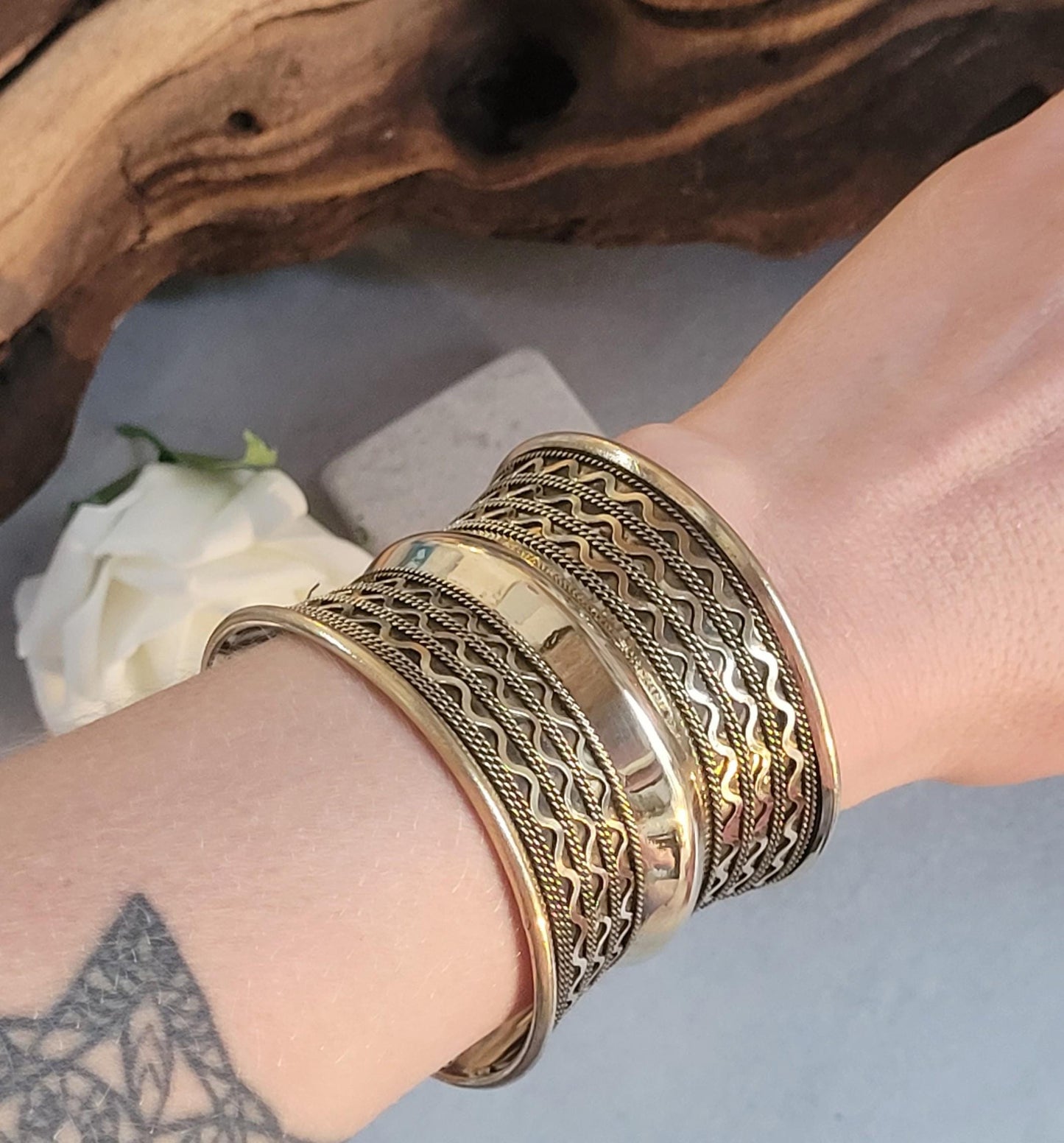 Brass Cuff Bracelet: Detailed boho ethnic style jewelry / Hypoallergenic jewelry/ Christmas gift