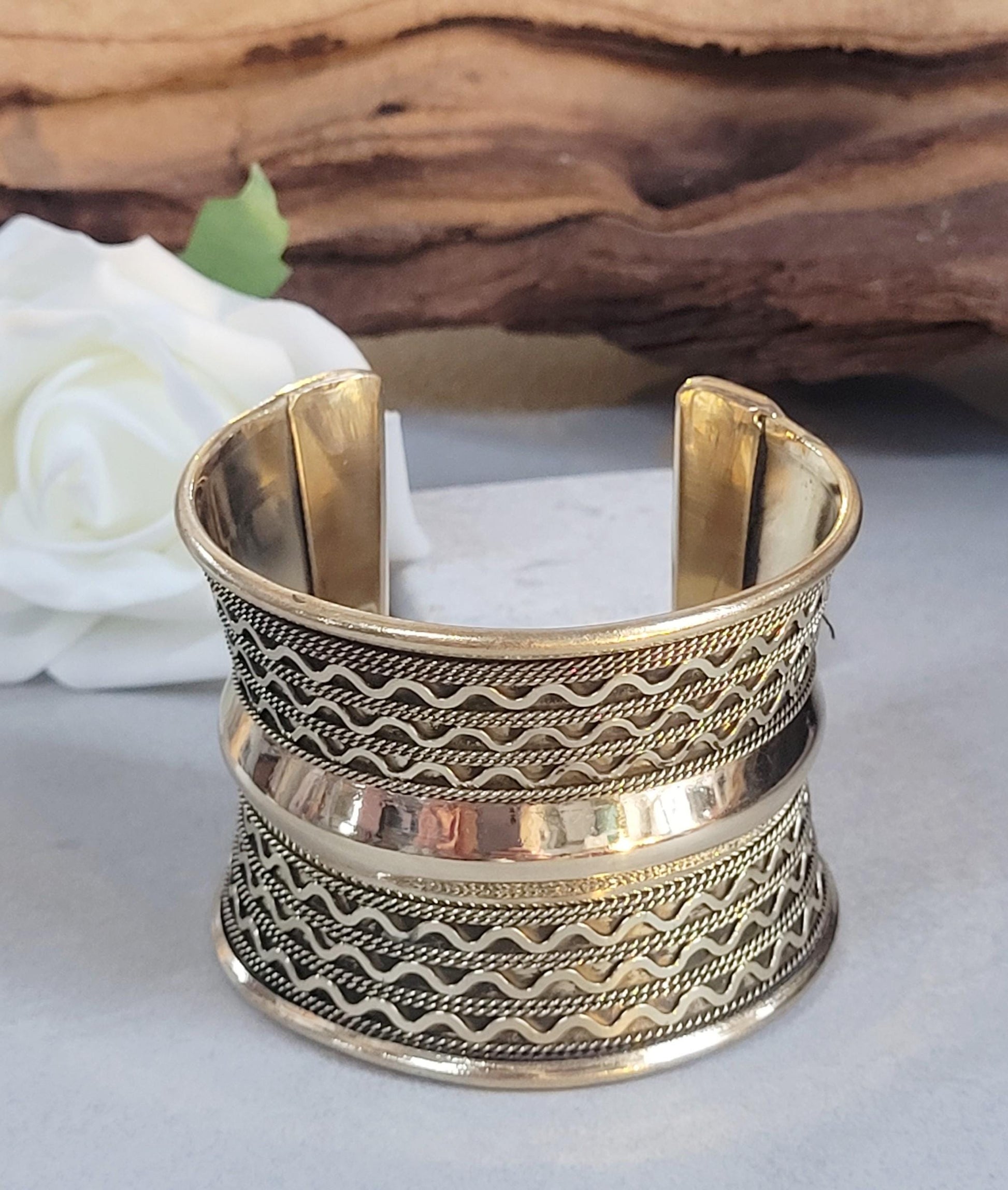Brass Cuff Bracelet: Detailed boho ethnic style jewelry / Hypoallergenic jewelry/ Christmas gift