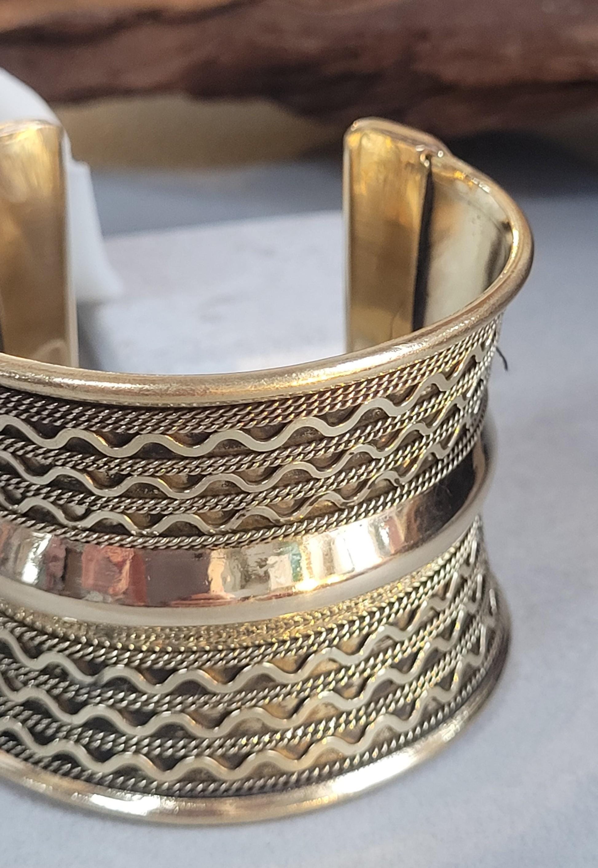 Brass Cuff Bracelet: Detailed boho ethnic style jewelry / Hypoallergenic jewelry/ Christmas gift