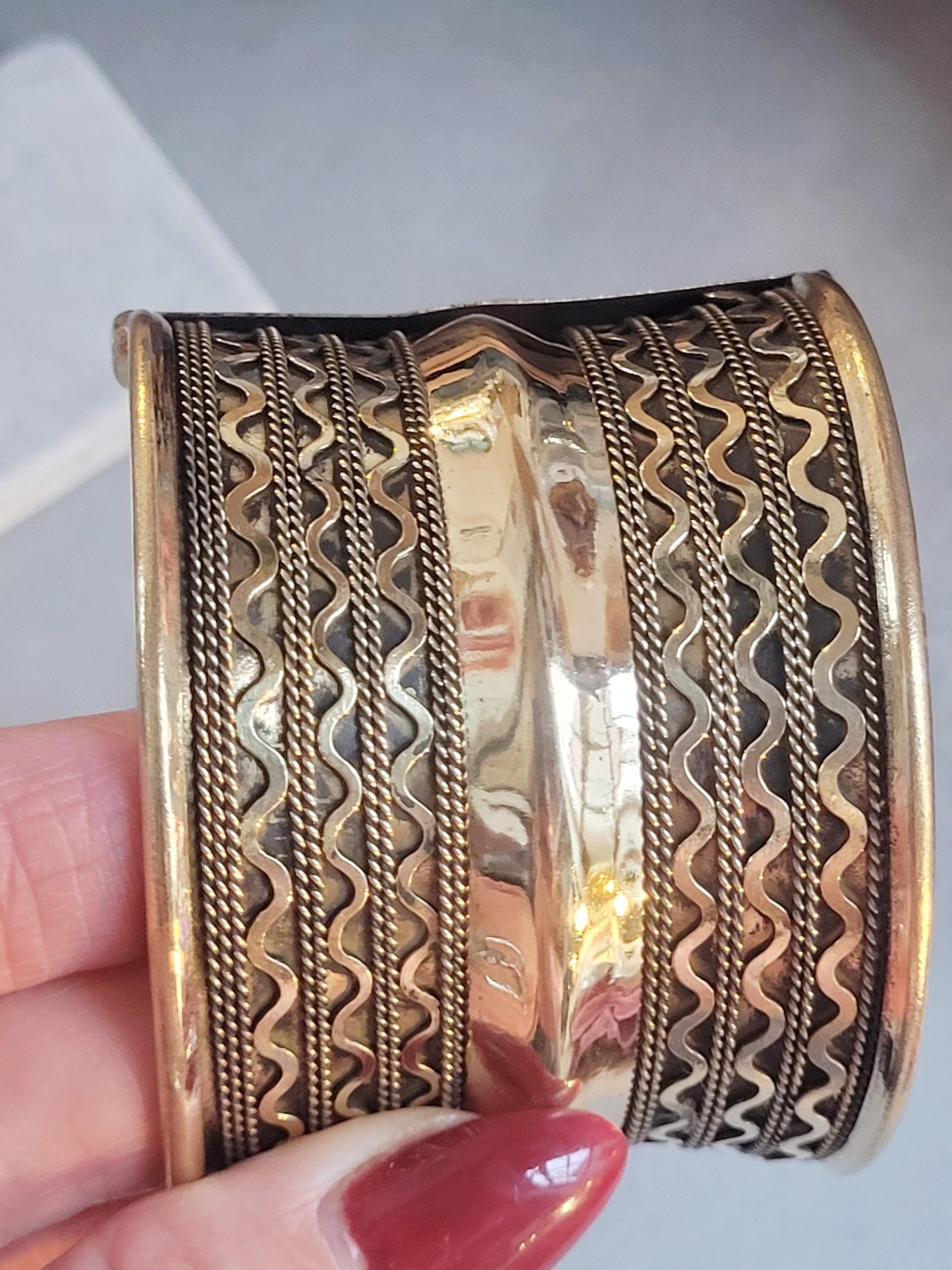 Brass Cuff Bracelet: Detailed boho ethnic style jewelry / Hypoallergenic jewelry/ Christmas gift