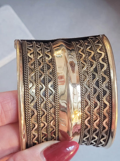 Brass Cuff Bracelet: Detailed boho ethnic style jewelry / Hypoallergenic jewelry/ Christmas gift
