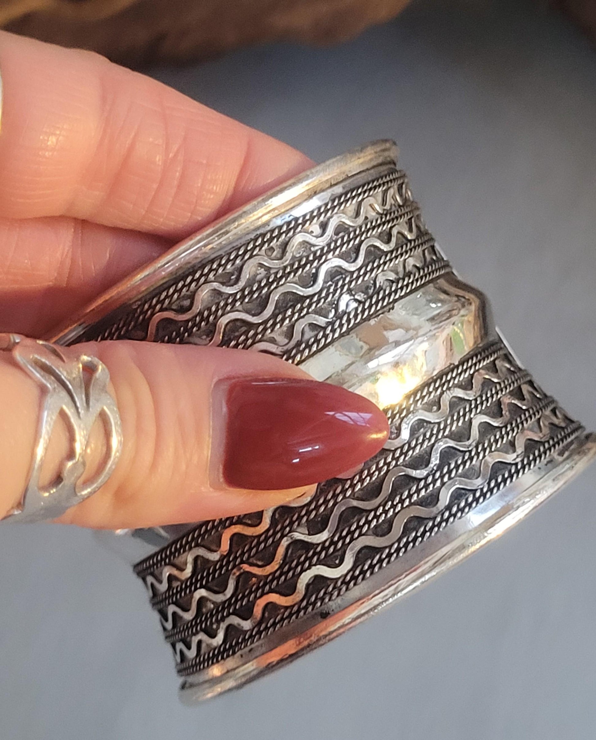 Silver Cuff Bracelet: Detailed boho ethnic style jewelry / Hypoallergenic jewelry/ Christmas gift